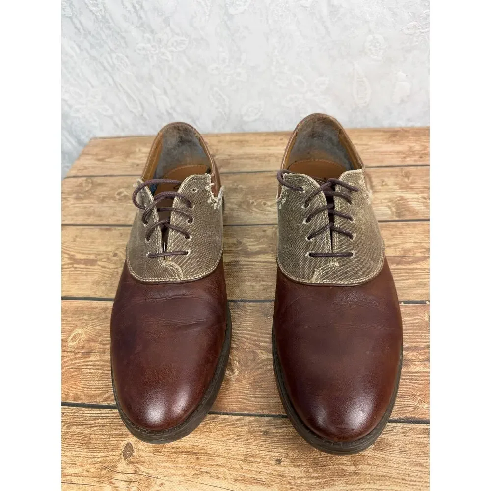 Clarks Men's Brown Leather Oxford Shoes Lace Up Canvas Contrast Size 10.5